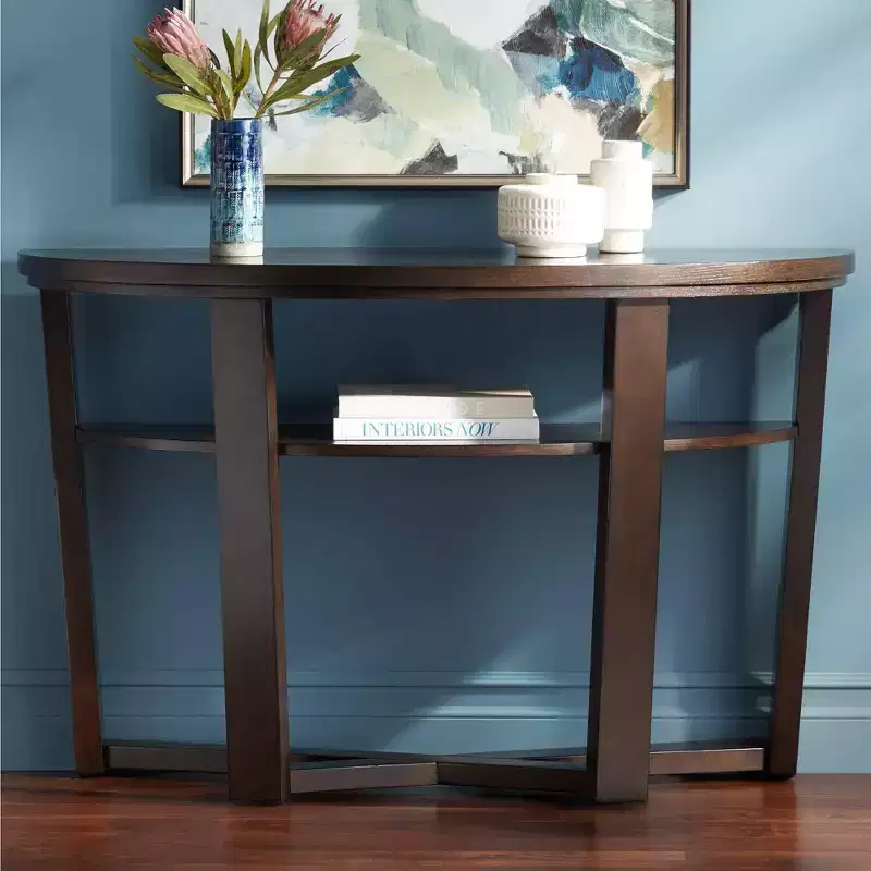 Elm Lane Conrad Modern Rich Wood Console Table 47 1/2 x 18 with Shelf Dark Brown Crisscross Leg for Living Room Bedroom Bedside Entryway Home Office