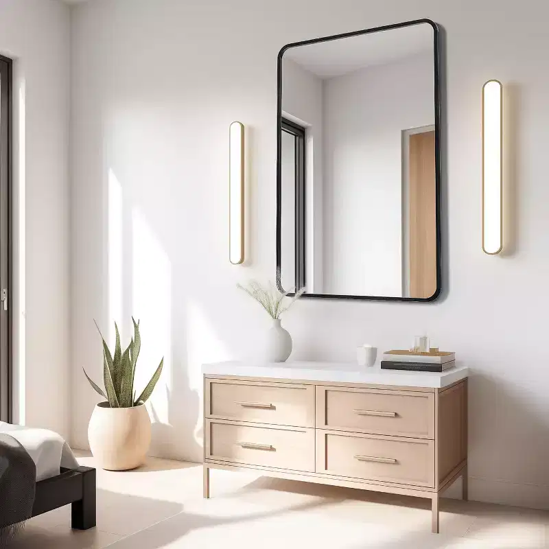 Black Rectangle Mirror for Wall, Metal Frame Vanity Mirror