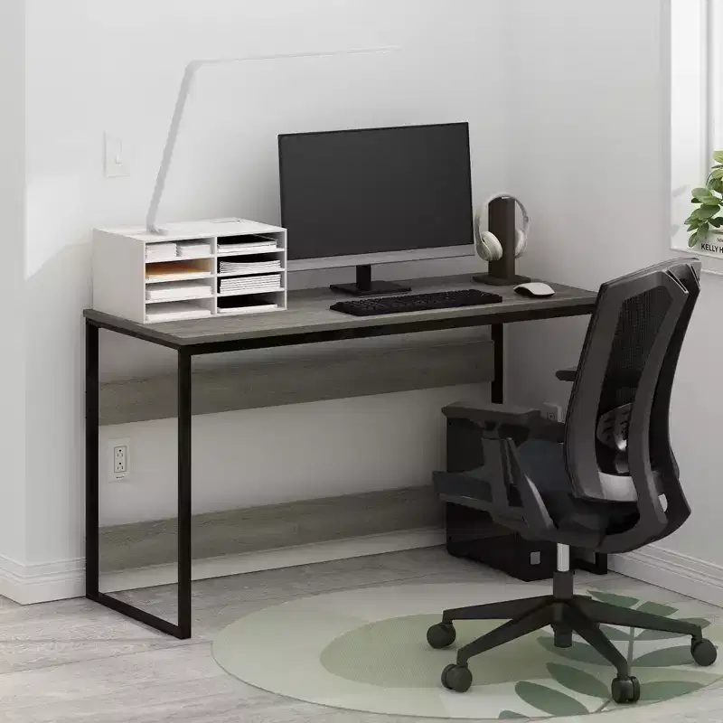 Furinno Modern 52 Wide Computer Desk Metal Frame Writing Study Laptop Table Home Office Workstation,French Oak Grey