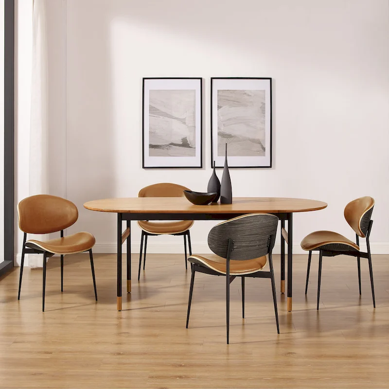 Art Leon Set of 4 Mid-century Wood and Faux Leather Dining Chairs