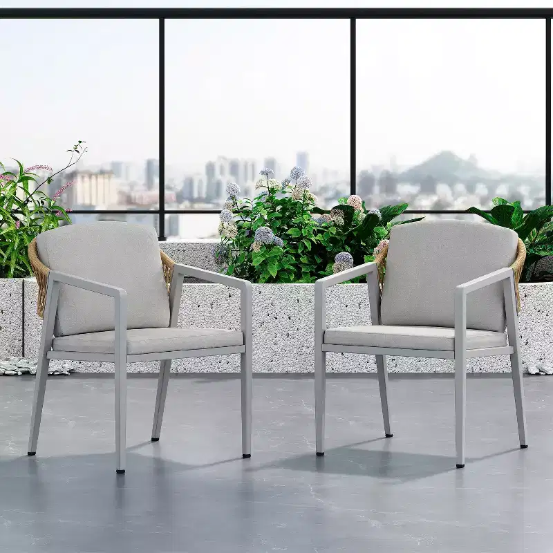 7-Piece Outdoor Dining Set Patio Set with PE Rattan Dining Chair and Extendable Dining Table, Acacia Wood, Gray+Natural-ModernLuxe
