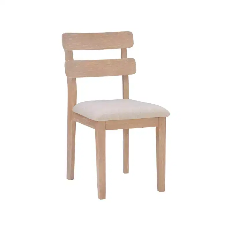 Ladder Back Upholstered Dining Side Chair Natural - Solid Wood, Gray Cushion, Set of 2