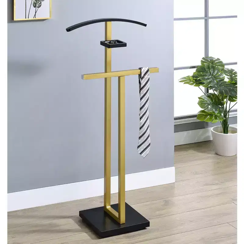 Metal & Wood Suit Valet Stand with Accessory Shelf and Clothes Rack