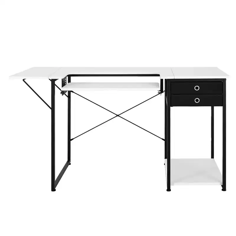 VEVOR Sewing Table, Multipurpose Sewing Machine Table with Drawers, Foldable Side Shelf, Adjustable Shelf, Steel Legs, White