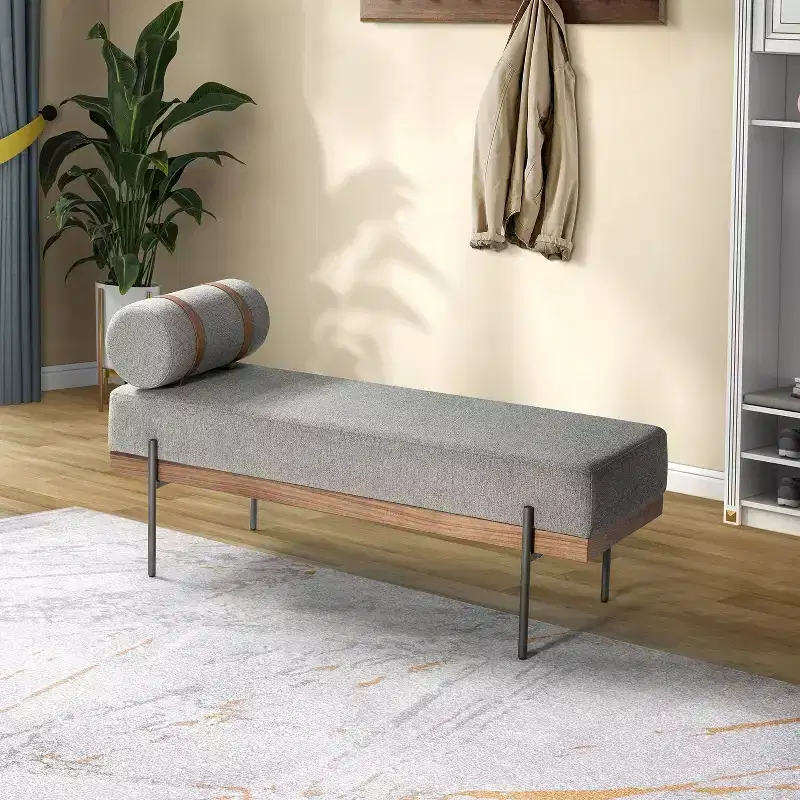 Entryway Bench with Removable Pillow, Industrial Style
