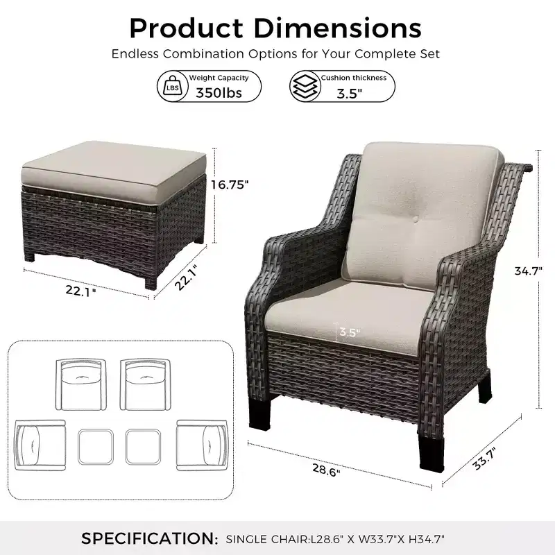 UPTIOT Modular 4-Chair Set with 2 Ottomans