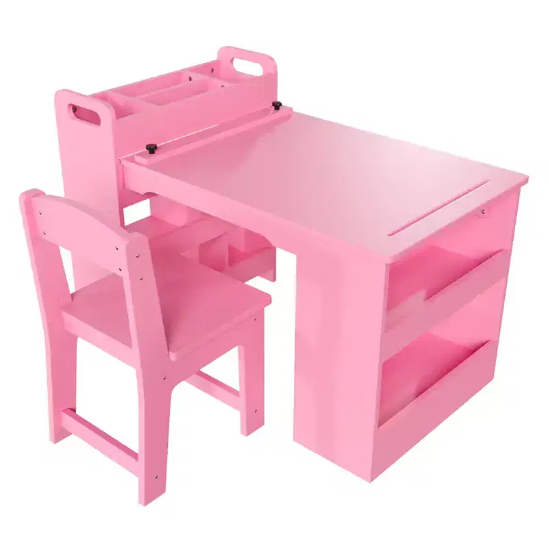 Kids Art Table and Chairs, Wooden Craft Desk with Storage Shelves for Toddlers, Children's Activity Table for Home Classroom Daycare