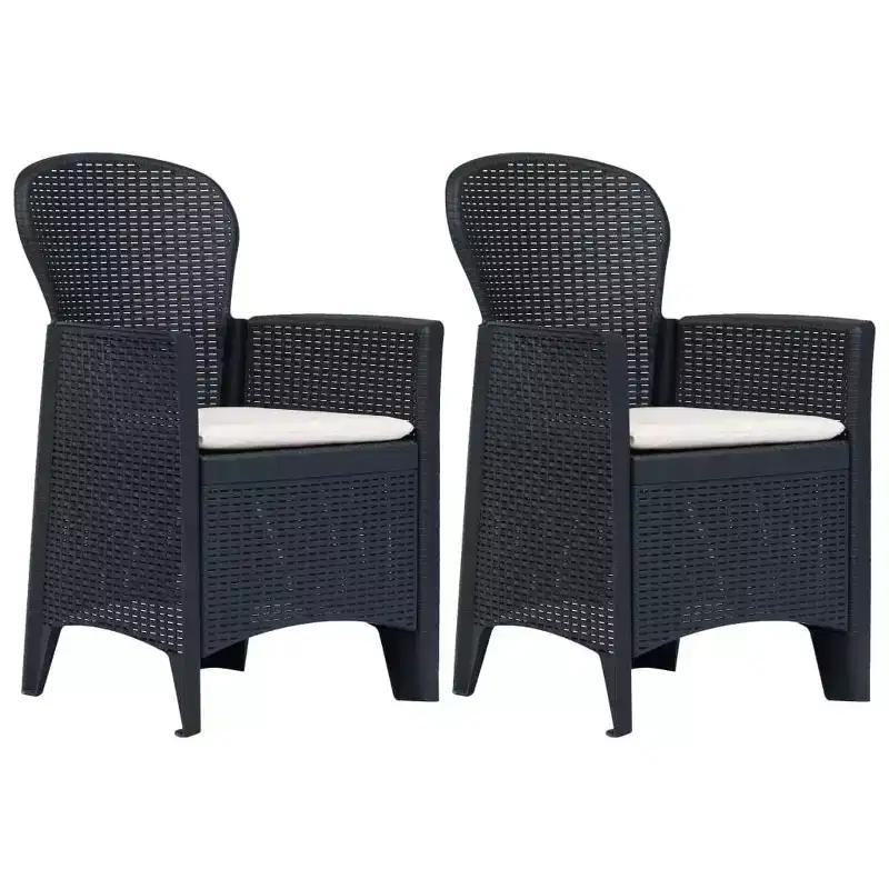 vidaXL Patio Chairs 2 Pcs Dining Single Chair with Cushion Plastic Rattan Look