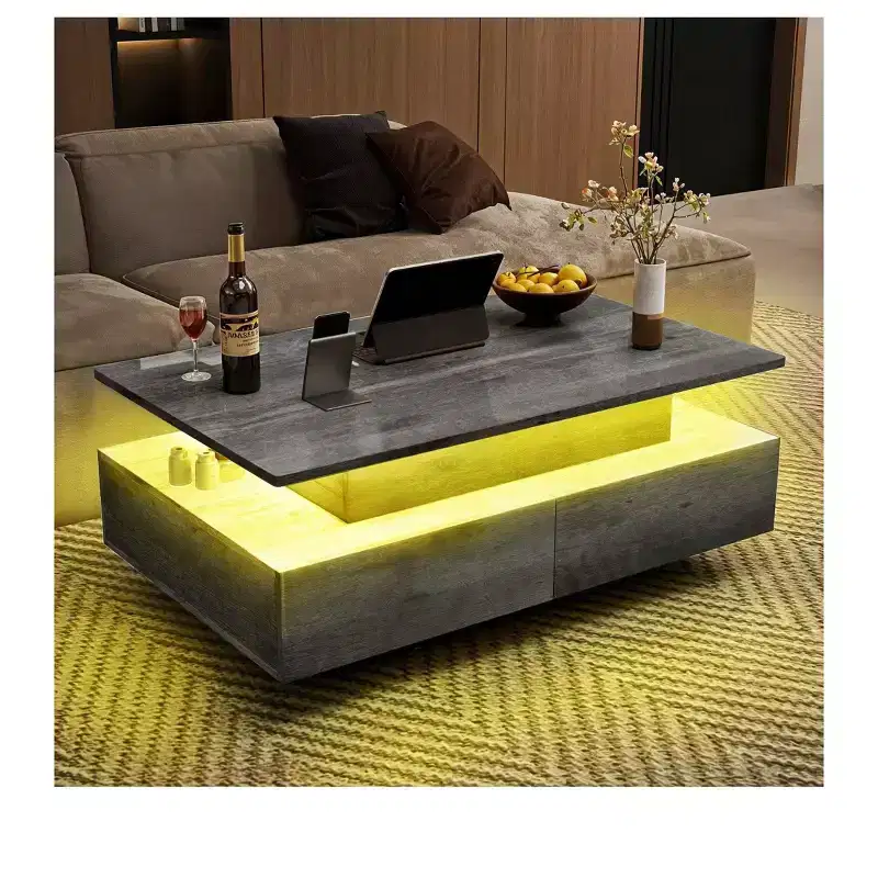 Lift Top LED Coffee Table with 4 Drawers and Storage Shelf