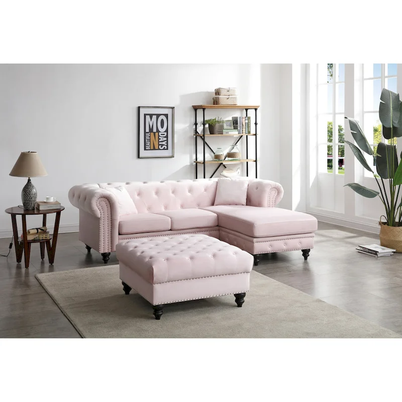 Nola 98 in. 3-Seater Velvet Sofa with 2-Throw Pillow - 98L x 37W x 31H