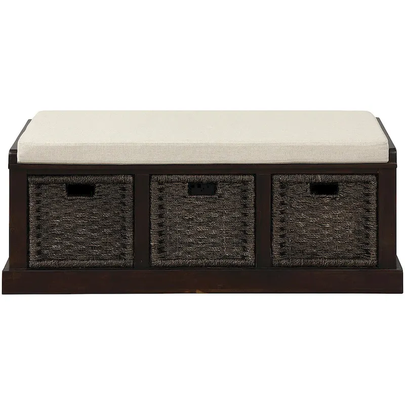 Entryway Bench with 3 Removable Rattan Baskets