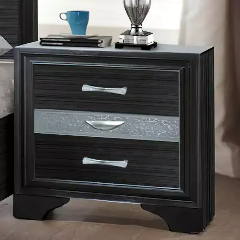 26" Naima Nightstand Black - Acme Furniture: Contemporary 3-Drawer Bedside Table, Crystal Inserts