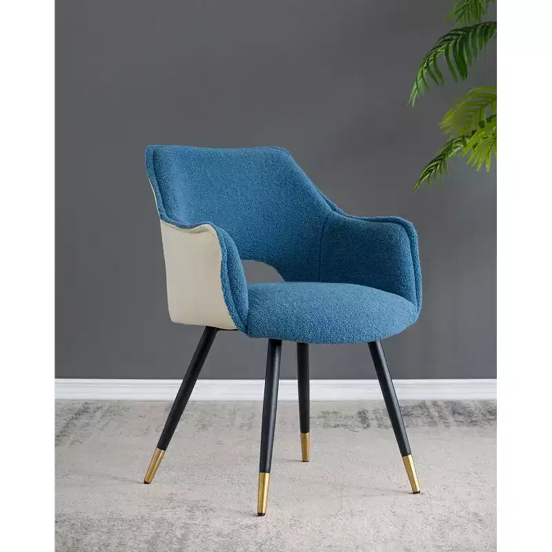 Set of 2 Blue Fabric Side Chairs for Living Room Bedroom