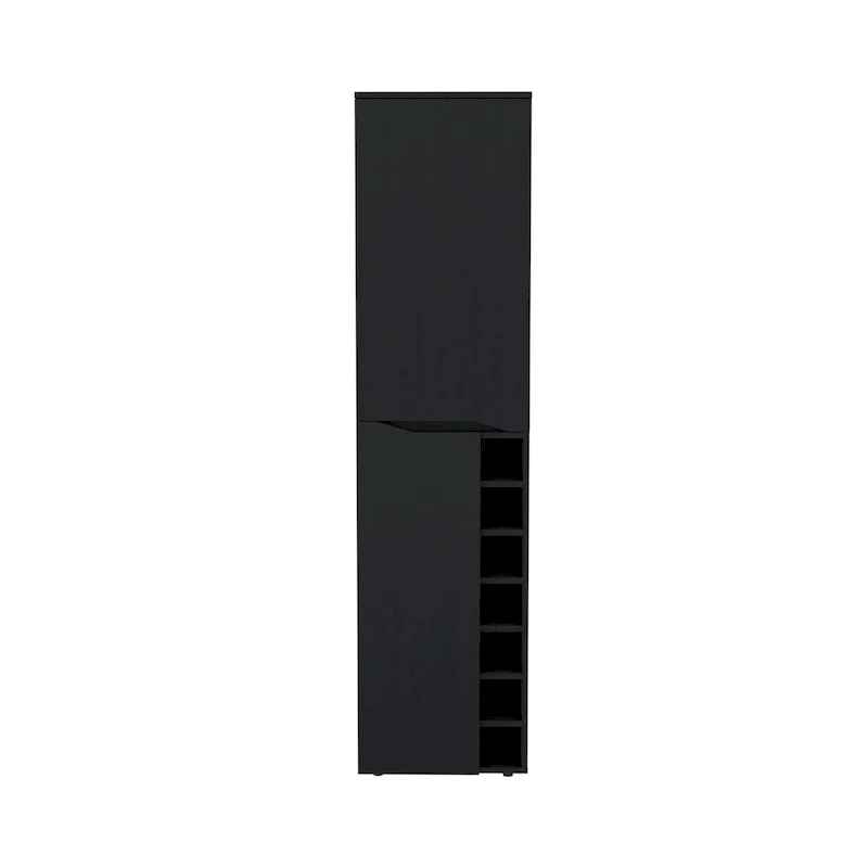 Tall Storage Cabinet with Wine Cubbies and Cup Rack – Black