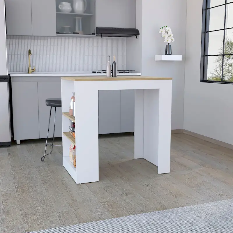 TUHOME Portree Kitchen Island with 3 Side Shelves