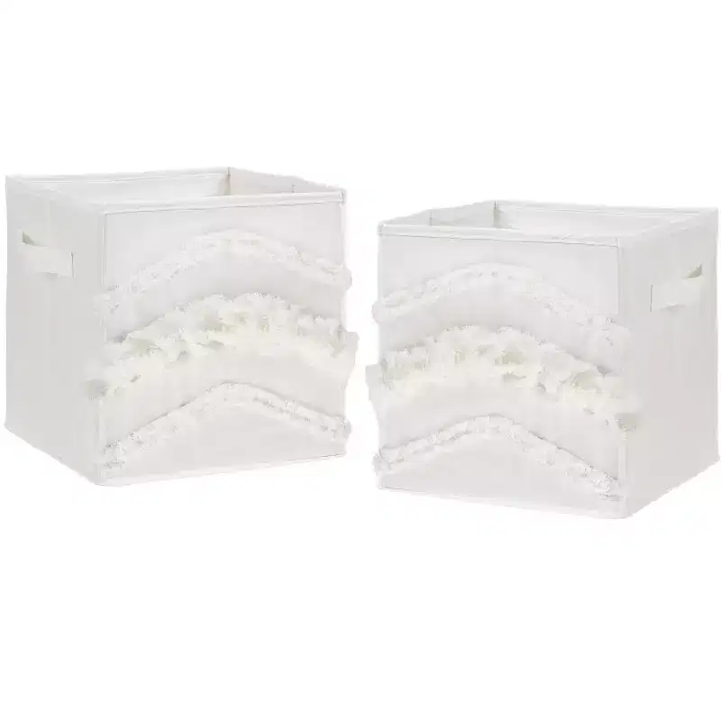 Boy or Girl Gender Neutral Unisex Kids' Decorative Fabric Storage Bins Bohemian Fringe Ivory