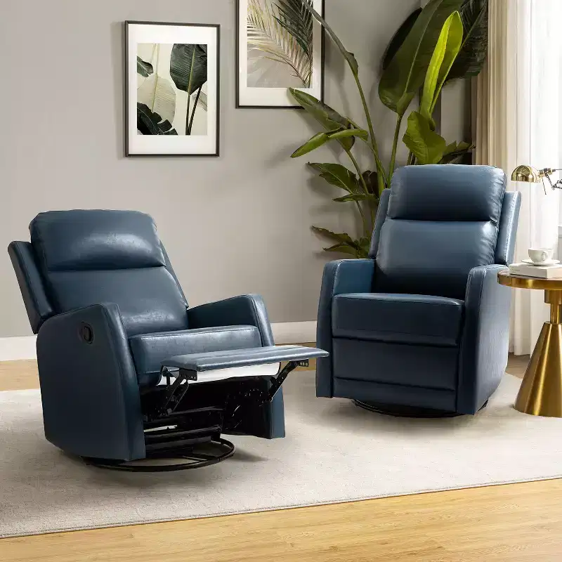 Set of 2 Ofelia Wooden Upholstery Wingback Swivel Recliner for Bedroom and Living Room ART OF LIVING DESIGNS-GREY-NAVY