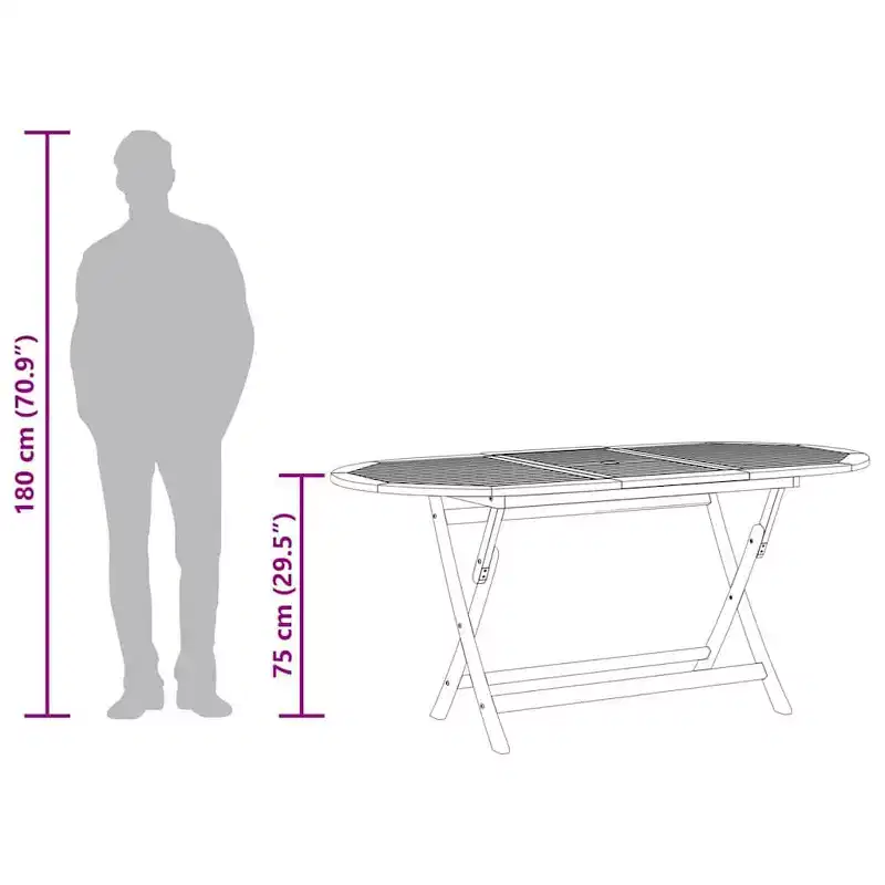 vidaXL Garden Table Wood Brown Solid eucalyptus wood Medium Foldable - 63 x 33.5 x 29.5 Brown