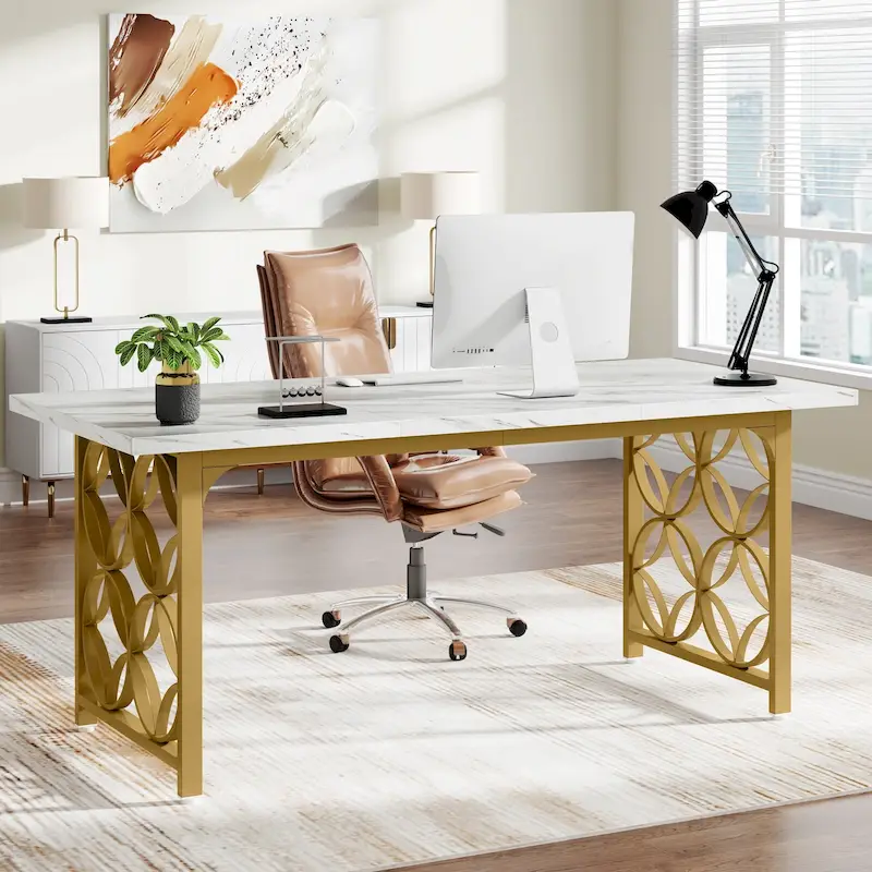 63-inch Executive Desk, Modern Office Desk with Strong Metal Frame for Home Office