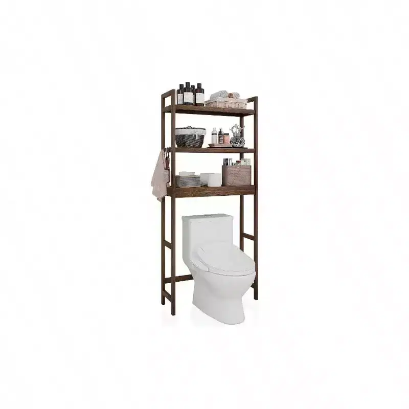 Bathroom Storage Shelf Over - Toilet Organizer Rack Freestanding Toilet Space Saver 3 - Tier Adjustable Shelves Walnut