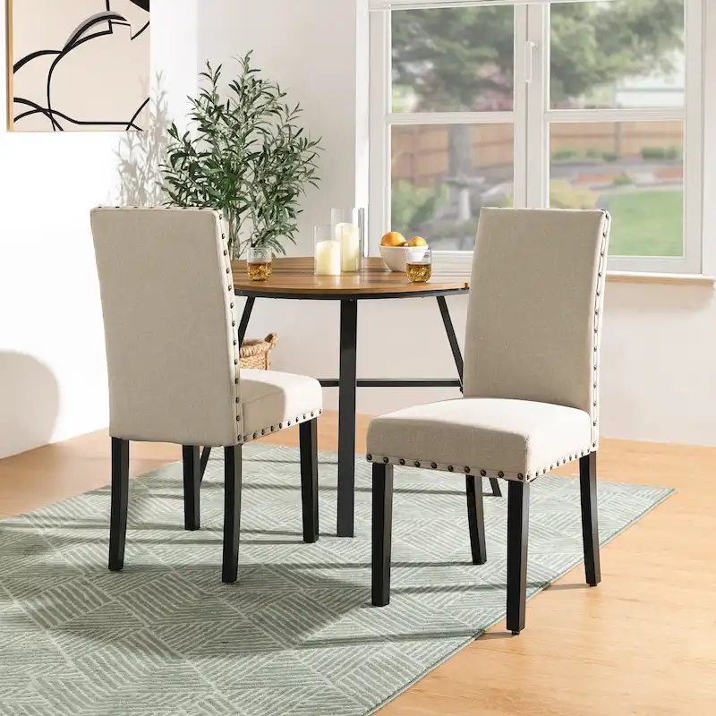 Set of 2 High-Back Linen Dining Chairs 38