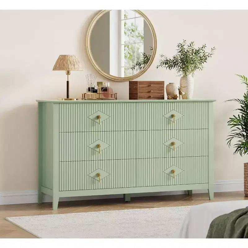 Acekool 54 6-Drawer Fluted Dresser, Modern Storage Chest, Closet or Hallway