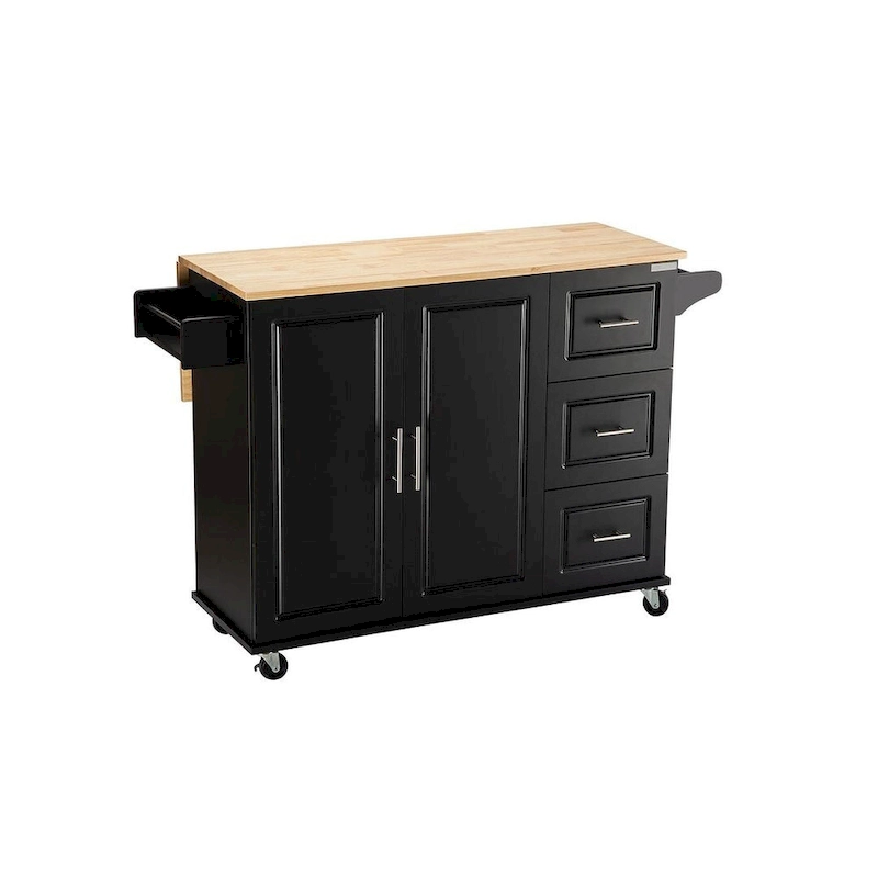 Kitchen Island Cart with Extensible Rubber Wood Top and Locking Wheels