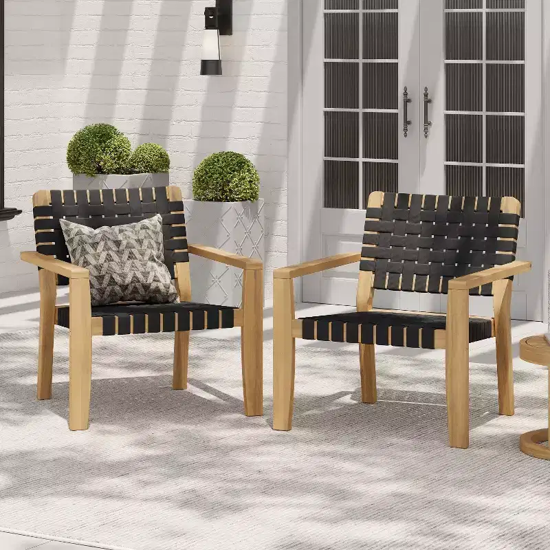 Patio Club Chair Loveseat Outdoor 2-Seater Sofa Armchair Outdoor Accent Chair, Acacia Wood&Woven Rope -ModernLuxe