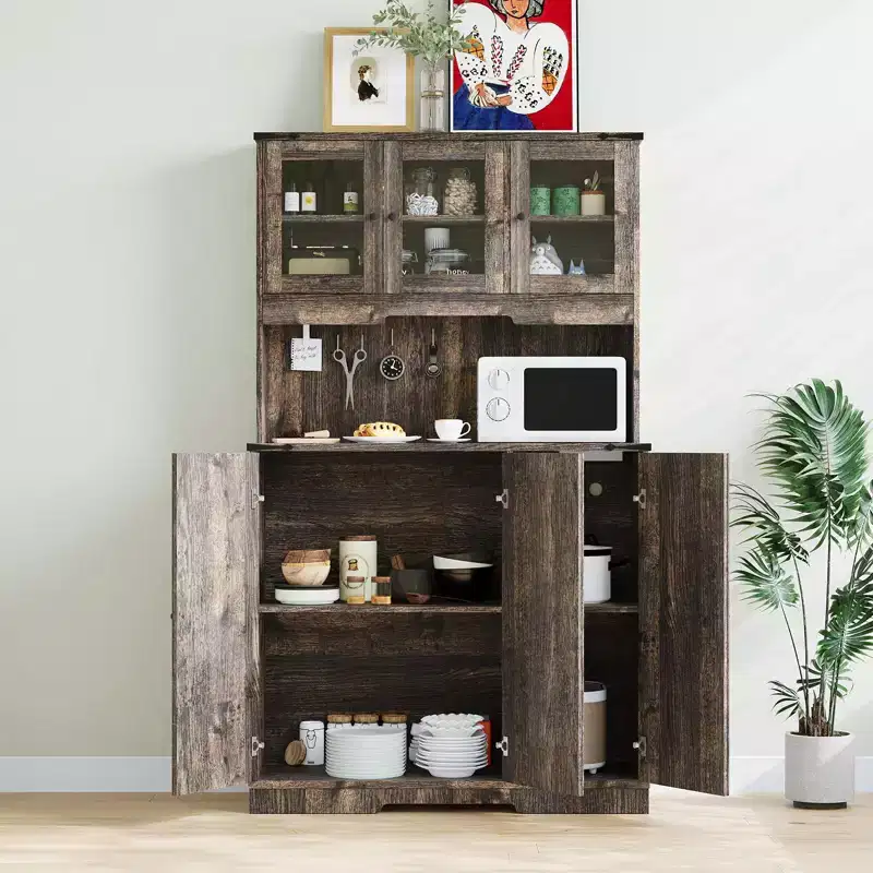 Freestanding Kitchen Pantry Cabinet with Acrylic Doors, 70'' Kitchen Hutch Storage Cabinet with Microwave Stand, Cupboard Coffee Bar Food Pantry