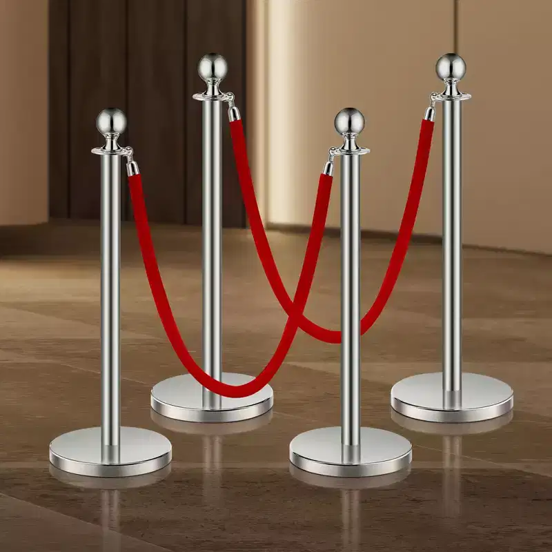 VEVOR Stanchions and Velvet Ropes 4Pcs, Hollow Base with Stainless Steel Post, 2 Red Velvet Ropes and Posts, Crowd Control Barriers Stanchions,Silver