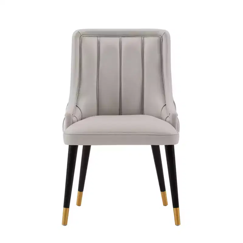 Modern Velvet and Leatherette Upholstered Dining Chair, Elm Wood Frame, Gray, No Assembly