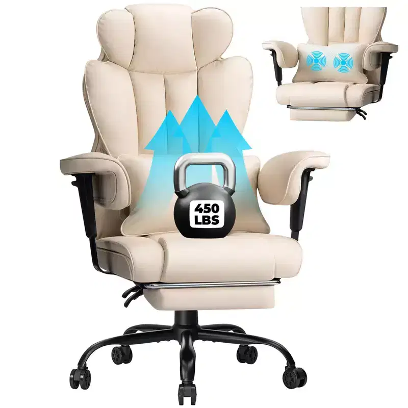 Hoffree Big & Tall Executive Leather Ergonomic Office Chair 450Lbs with 2-Point Massage Lumbar Support & Footrest