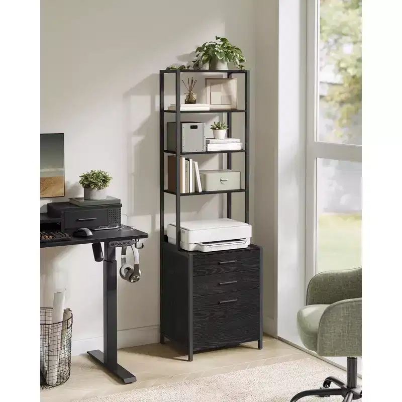 File Cabinet, Home Office Filing Cabinet with Height-Adjustable Open Shelves, 3 Drawers, for A4, Letter-Size Hanging File Folders, Steel Frame