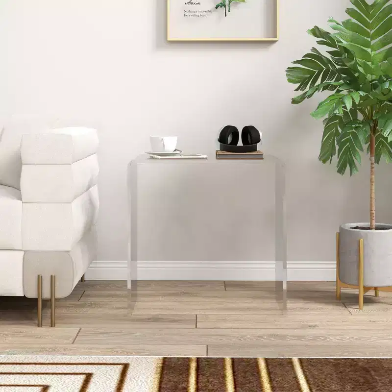 HOMCOM Acrylic Side Table, Modern Waterfall End Table with Rounded Edges for Small Spaces, 21 x 12 x 21, Clear