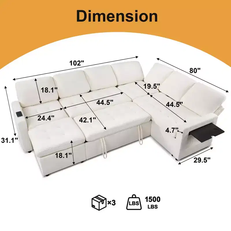 Dyonery 7-seater reclining sofa, modular sofa, side table with hidden storage, rechargeable