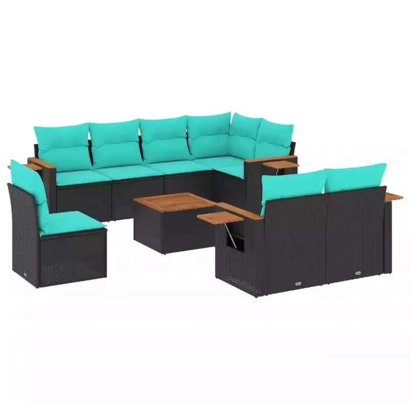 vidaXL 9 Piece Patio Sofa Set with Cushions Grey Poly Rattan (US only)