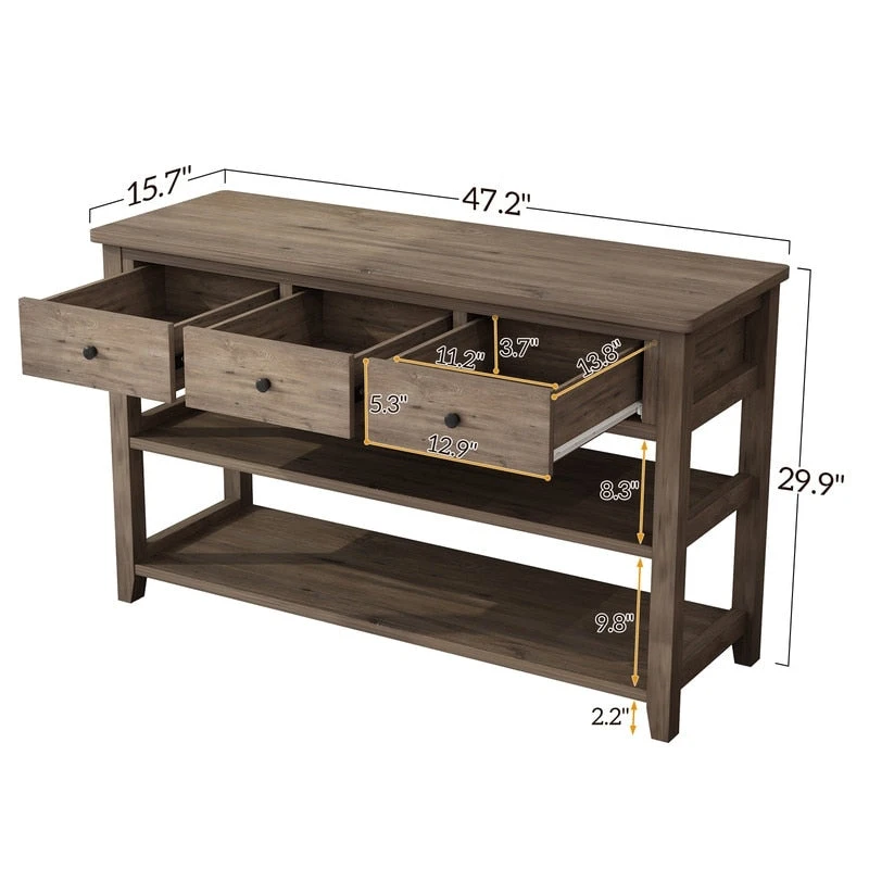 Entryway Console Table with 3 Drawers and 2 Open Shelves
