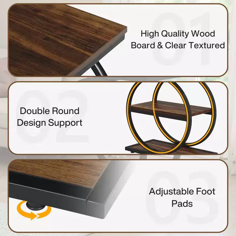 Industrial 3 Tier Sofa Side Table Slim Design Multifunctional Home Use