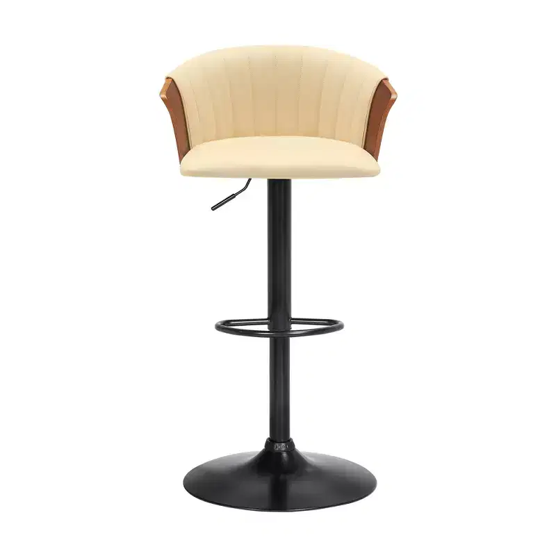 GDFStudio Halsey Wood and Faux Leather Upholstered Adjustable Swivel Bar Stool