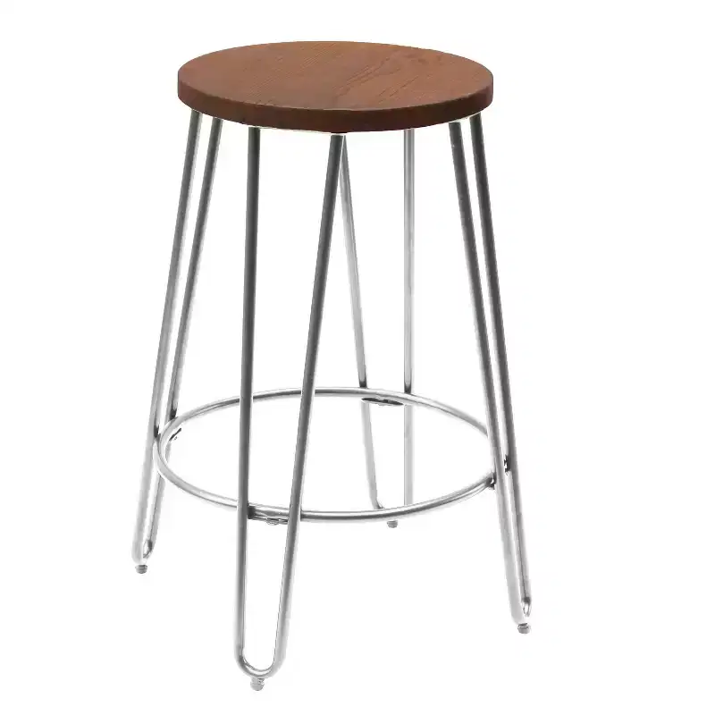 24" Quinn Counter Height Barstool Chrome - ACEssentials: Round, Steel Legs, Fixed Height, Non-Upholstered