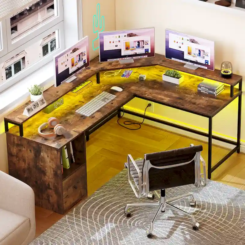 Moasis 66-inch L Shaped Gaming Desk with Shelves and Monitor Stand Home Office Desk