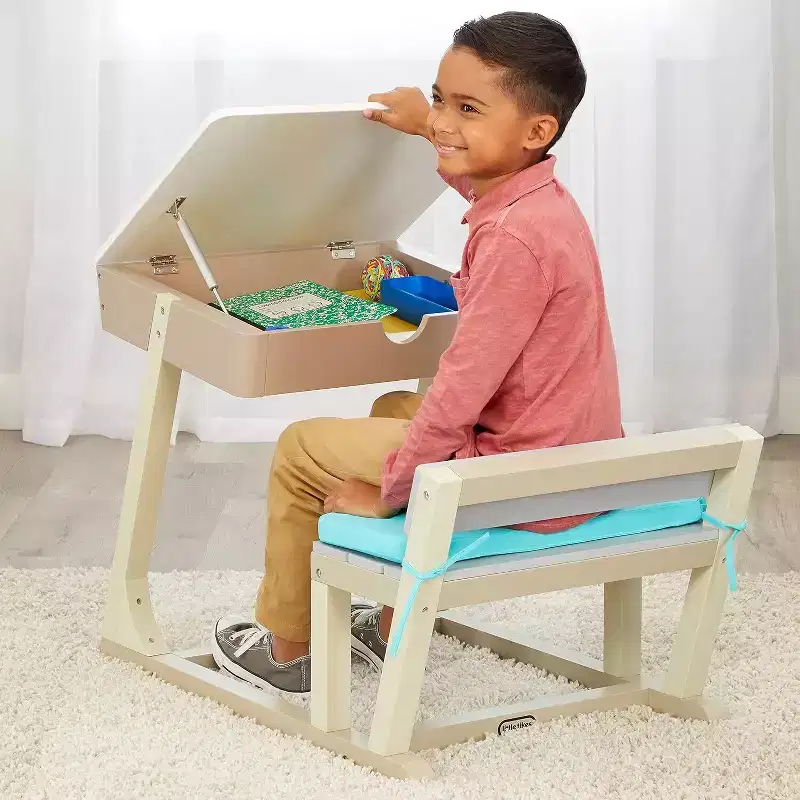 HomeStock Kids Wooden Study Desk with Storage, Child-Sized Table for Learning and Creative Activities