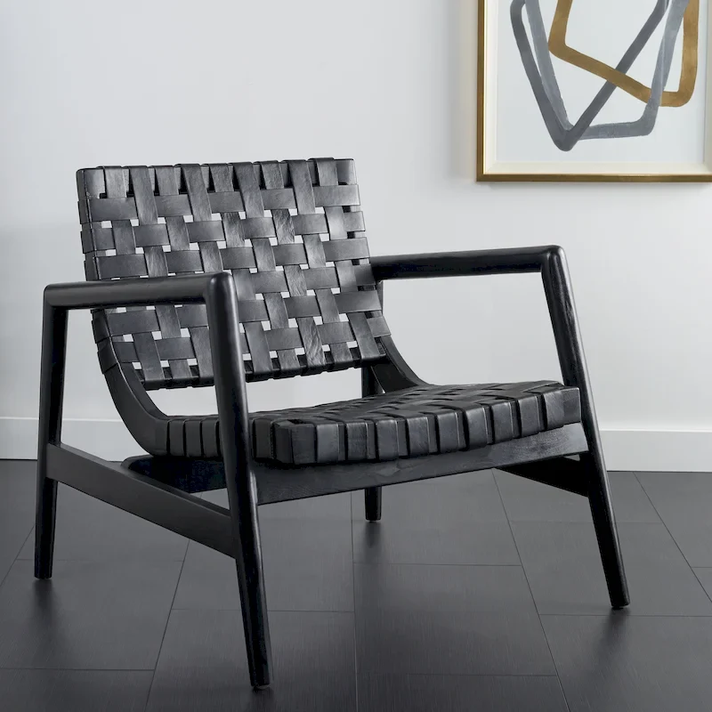 Black / Cognac / White Woven Leather Accent Chair – Single Seat
