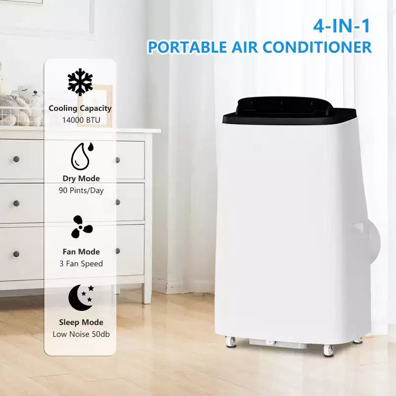14000 BTU Portable Air Conditioner, 3-In-1 AC Unit with Cooling, Fan & Dehumidifier, for Rooms Up to 750 Sq.Ft
