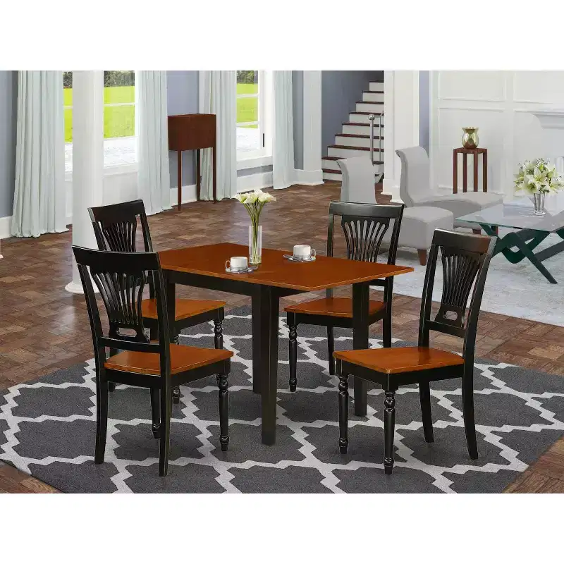 5-Piece Black and Cherry Finish Solid Wood Top - Rectangular Dining Room Set (Seats- 4)