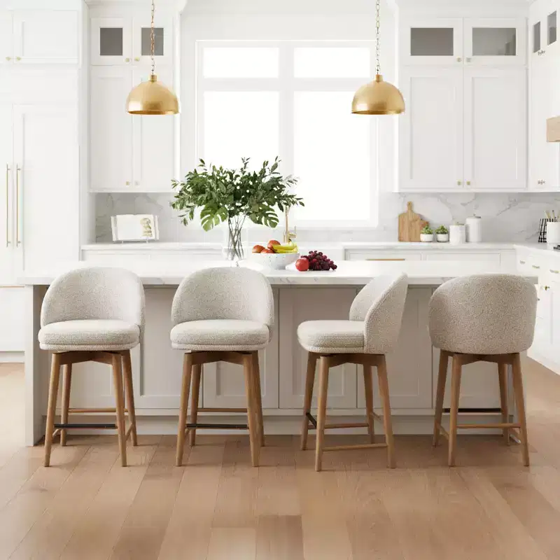 Set of 4 Modern 360 Swivel Upholstered Counter Height Stools with Curved Back, Solid Wood Legs for Kitchen Island or Home Bar-Panipeachy