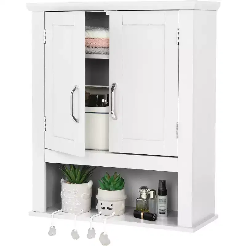 Bathroom Wall Cabinet Medicine Wall Mount Bathroom Cabinet Organizer Over The Toilet Storage with 2 Doors 1 Adjustable Shelf