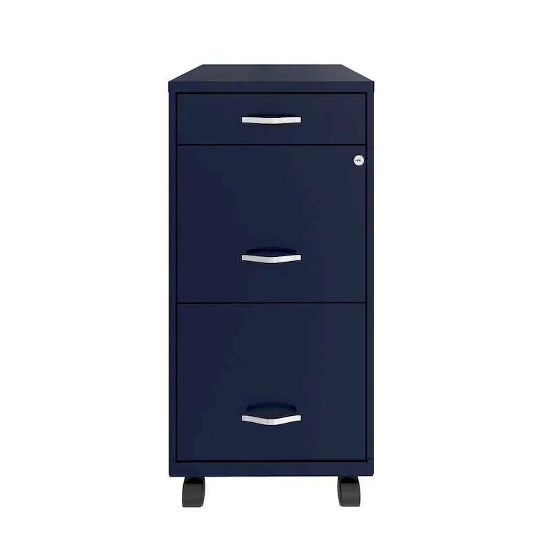 18 Deep 3 Drawer Mobile Metal File Cabinet, Navy