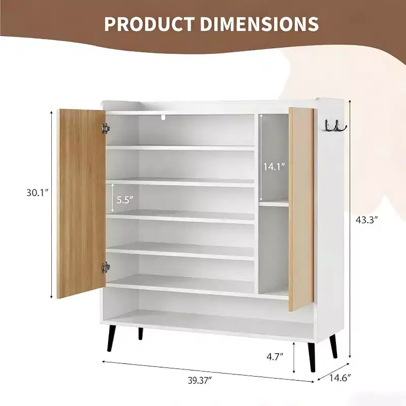 Shoe Cabinet with 3 Doors, Adjustable Shelves, Freestanding Shoes Rack Organizer, for Hallway, Entryway