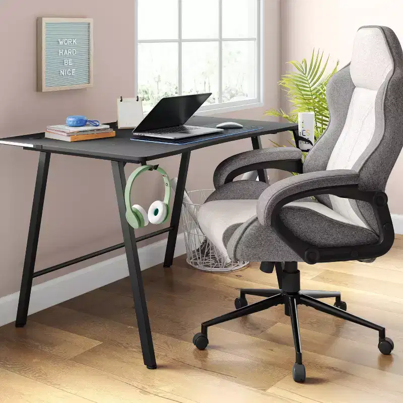 Gaming Desk with LED Lights and Headphone Holder – 44.09